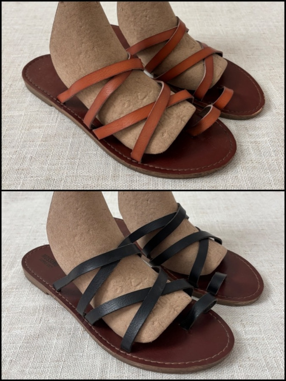 Bundle of 2 Mossimo Lina Strappy Leather Slide Sandals Brown Black 8.5